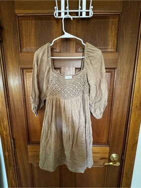 vestique Crochet Knit Tank Dress in Taupe Brown